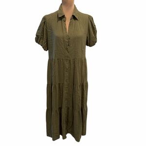 Tahari Olive Button-Front Midi Dress (L)